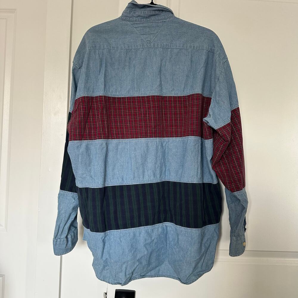Tommy Hilfiger (L) VTG 90’s Patchwork Denim Button Up Logo Shirt Y2K - Picture 4 of 5
